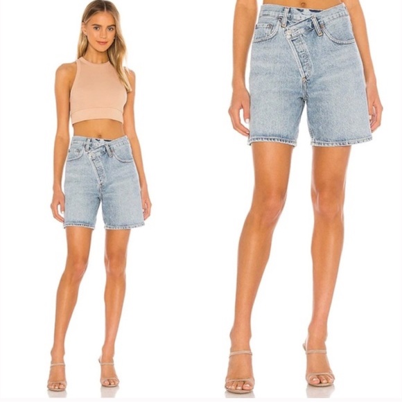 NWOT Agolde Crisscross Upsized Shorts Momentum Criss Cross Jeans Size 29 Revolve - Picture 1 of 4